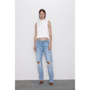 Zara | Scalloped Knit Top In White